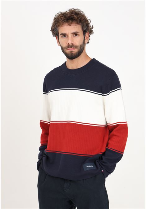 Maglione girocollo con motivo color block blu, bianco e rosso da uomo TOMMY HILFIGER | MW0MW356510GY0GY